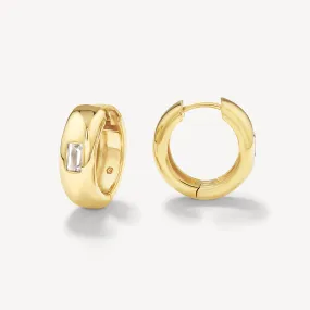 White Topaz Baguette Curve Huggies in Gold