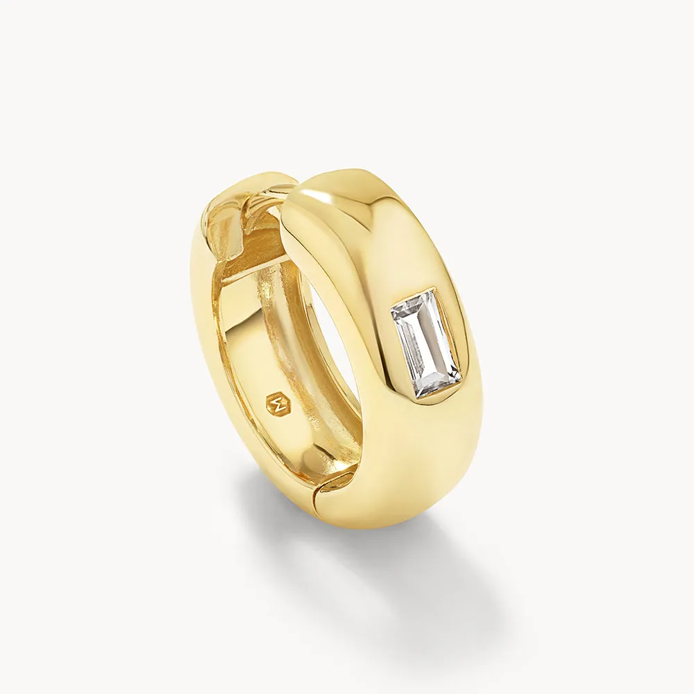 White Topaz Baguette Curve Huggies in Gold