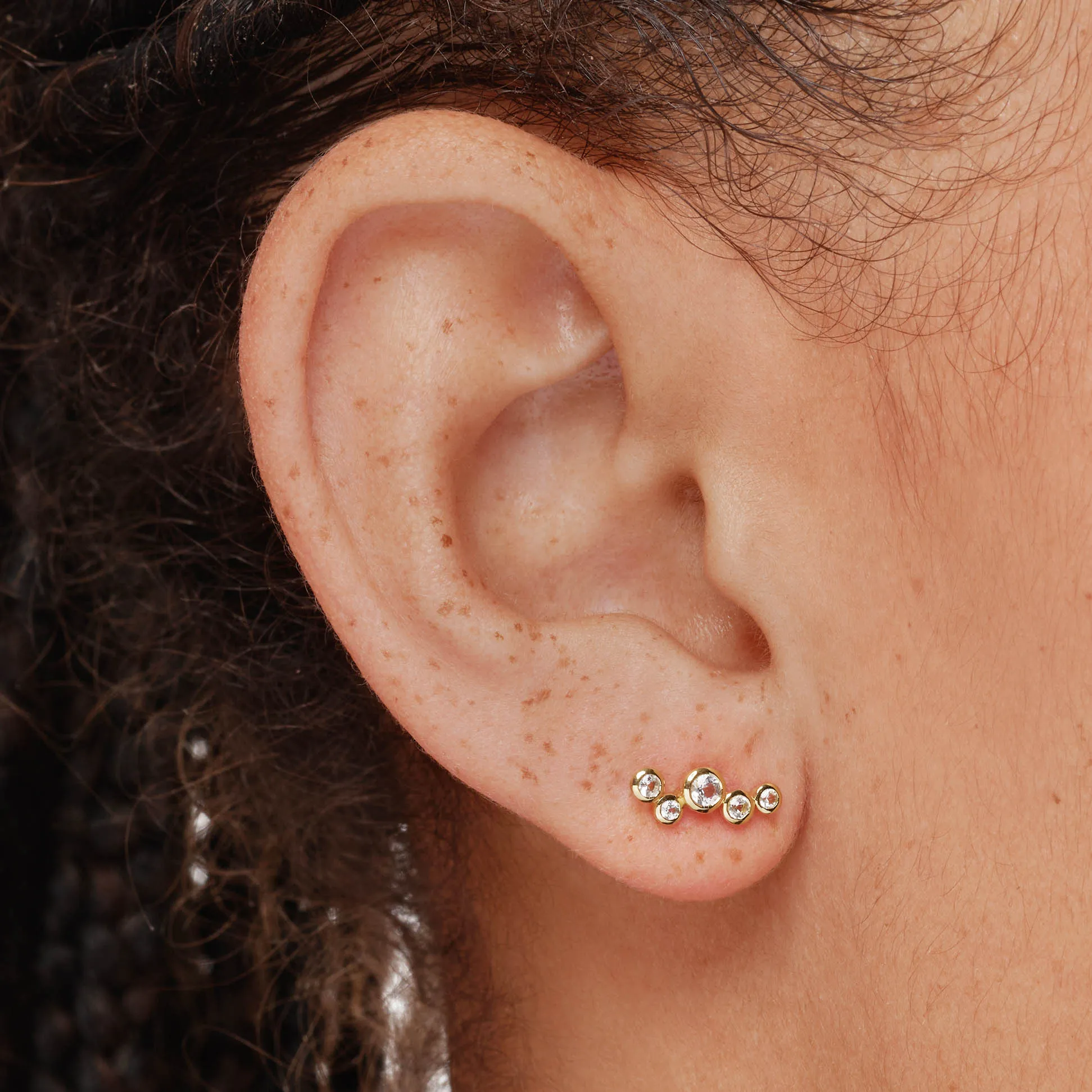 White Topaz Bezel Bubble Stud Earrings in Gold