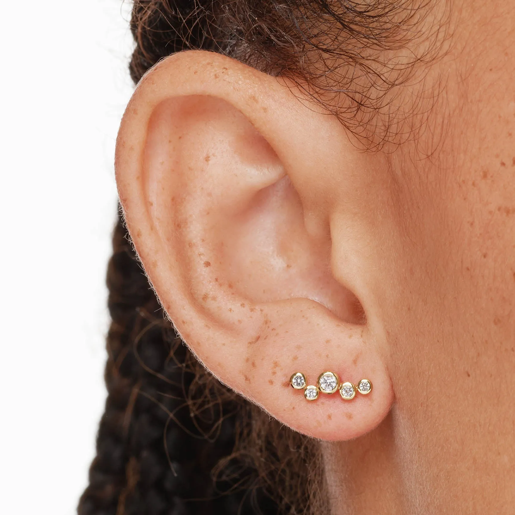 White Topaz Bezel Bubble Stud Earrings in Gold