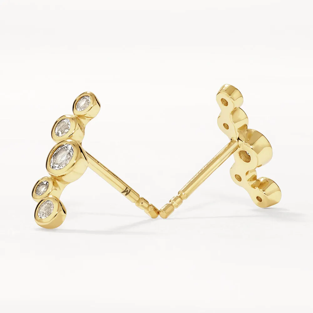 White Topaz Bezel Bubble Stud Earrings in Gold