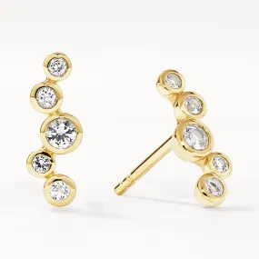 White Topaz Bezel Bubble Stud Earrings in Gold