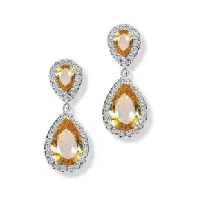 Yellow & White Crystal Rhinestone Silver Dangle Earrings