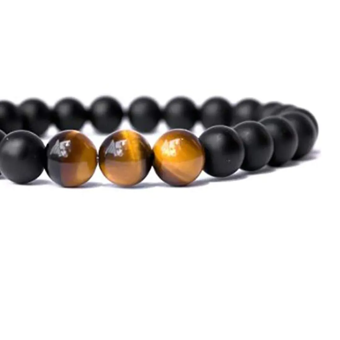 Yellow Chimes Reiki Healing Black Natural Tiger Eye Stone Beads Matte Three Lucky Beads Bracelet for Men and Boy's