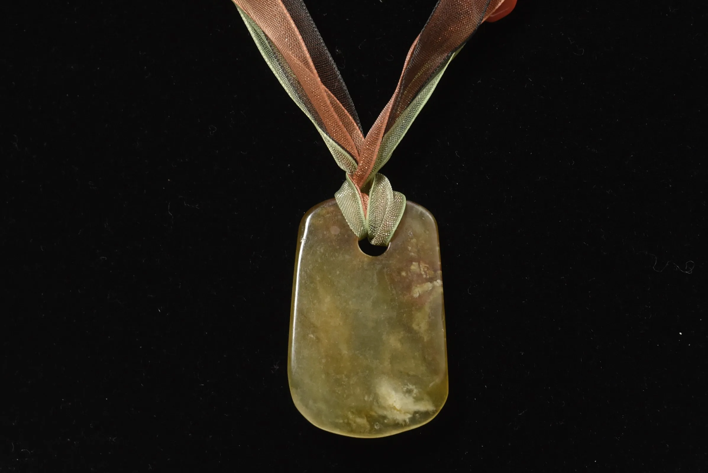 Yellow Jade, Citrine, Carnelian, Red Coral Pendant Ribbon Necklace