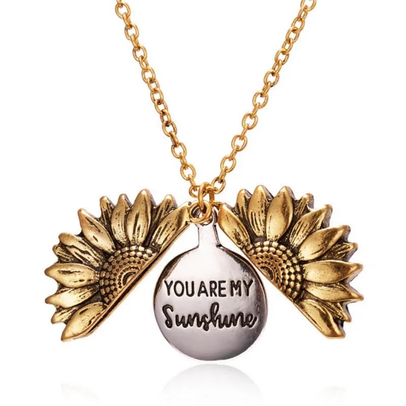 You Are My Sunshine Open Locket Sunflower Pendant