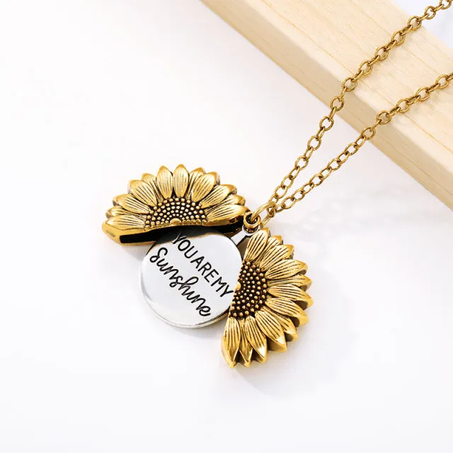 You Are My Sunshine Open Locket Sunflower Pendant