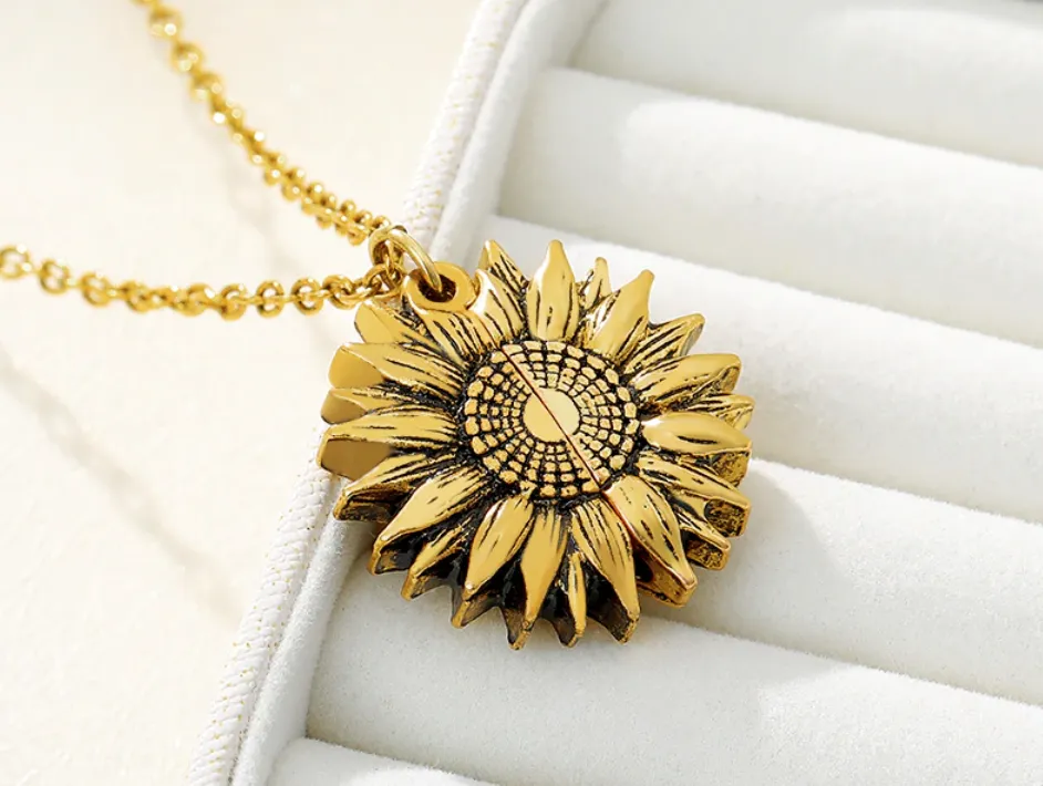 You Are My Sunshine Open Locket Sunflower Pendant