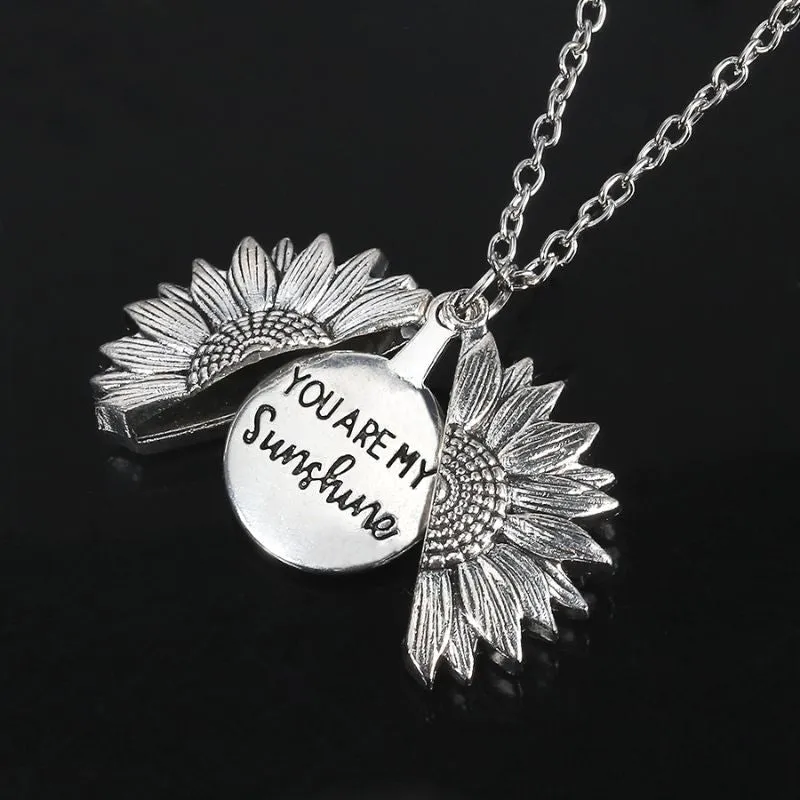 You Are My Sunshine Open Locket Sunflower Pendant