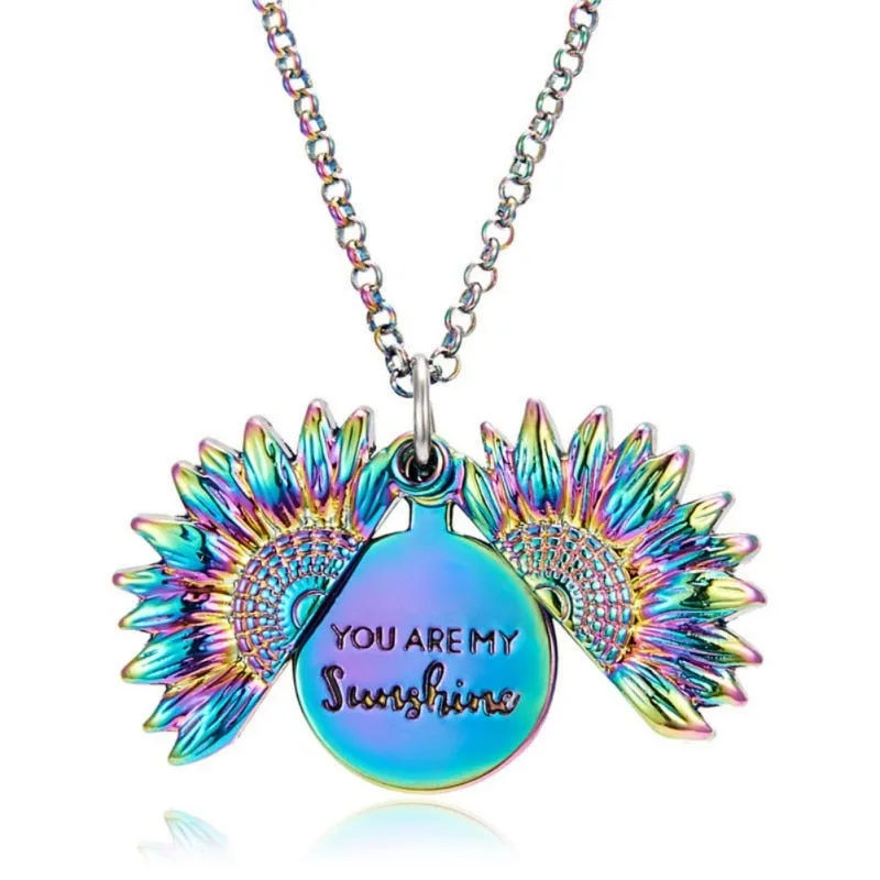 You Are My Sunshine Open Locket Sunflower Pendant