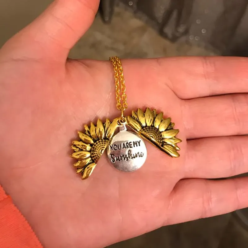 You Are My Sunshine Open Locket Sunflower Pendant